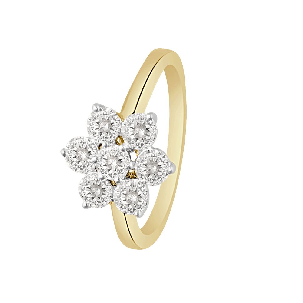 Floral Diamond and Gold Crown Star Finger Ring-Rings-ORG23075