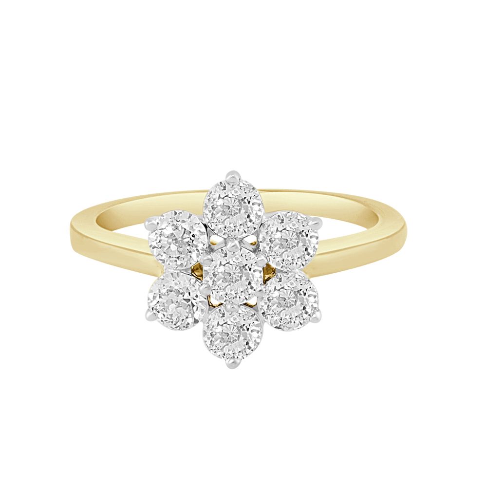 Floral Diamond and Gold Crown Star Finger Ring-Rings-ORG23075