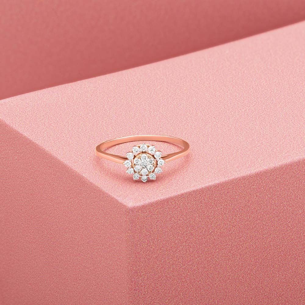 Lustrous Floral Diamond Rose Gold Ring-Rings-ORG23K05