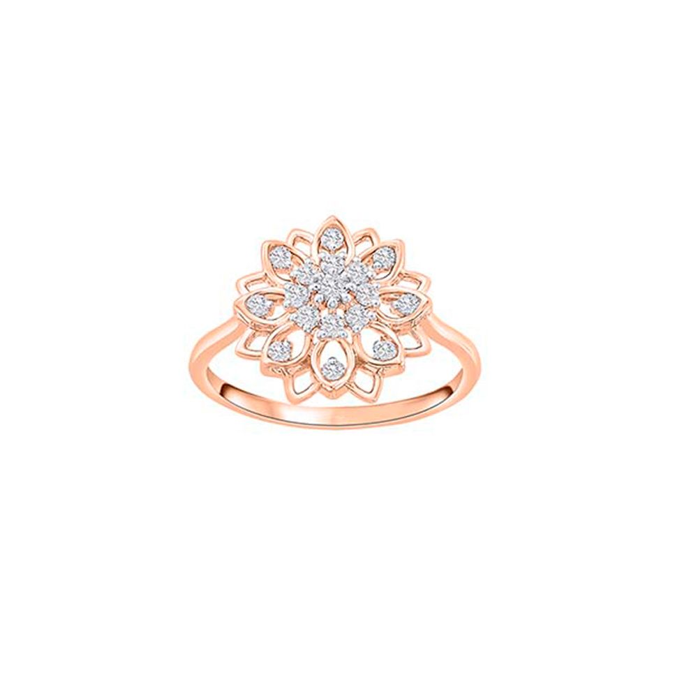 Elegant Floral Rose Gold Diamond Ring-Rings-ORG23K10
