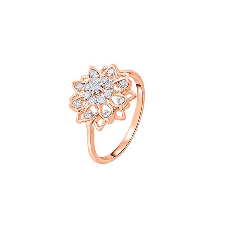 Elegant Floral Rose Gold Diamond Ring-Rings-ORG23K10
