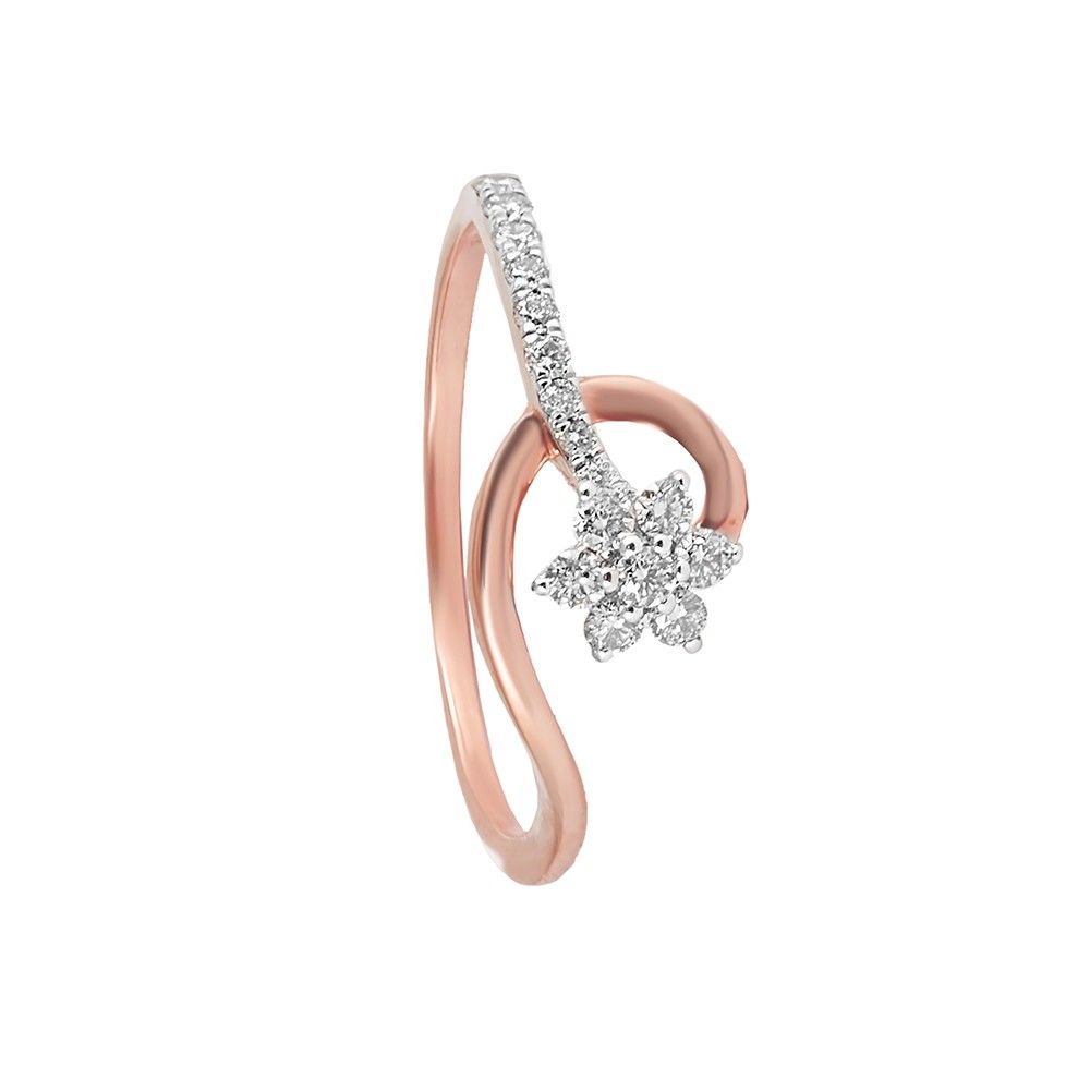 Graceful Floral Diamond Rose Gold Ring-Rings-ORG23K45