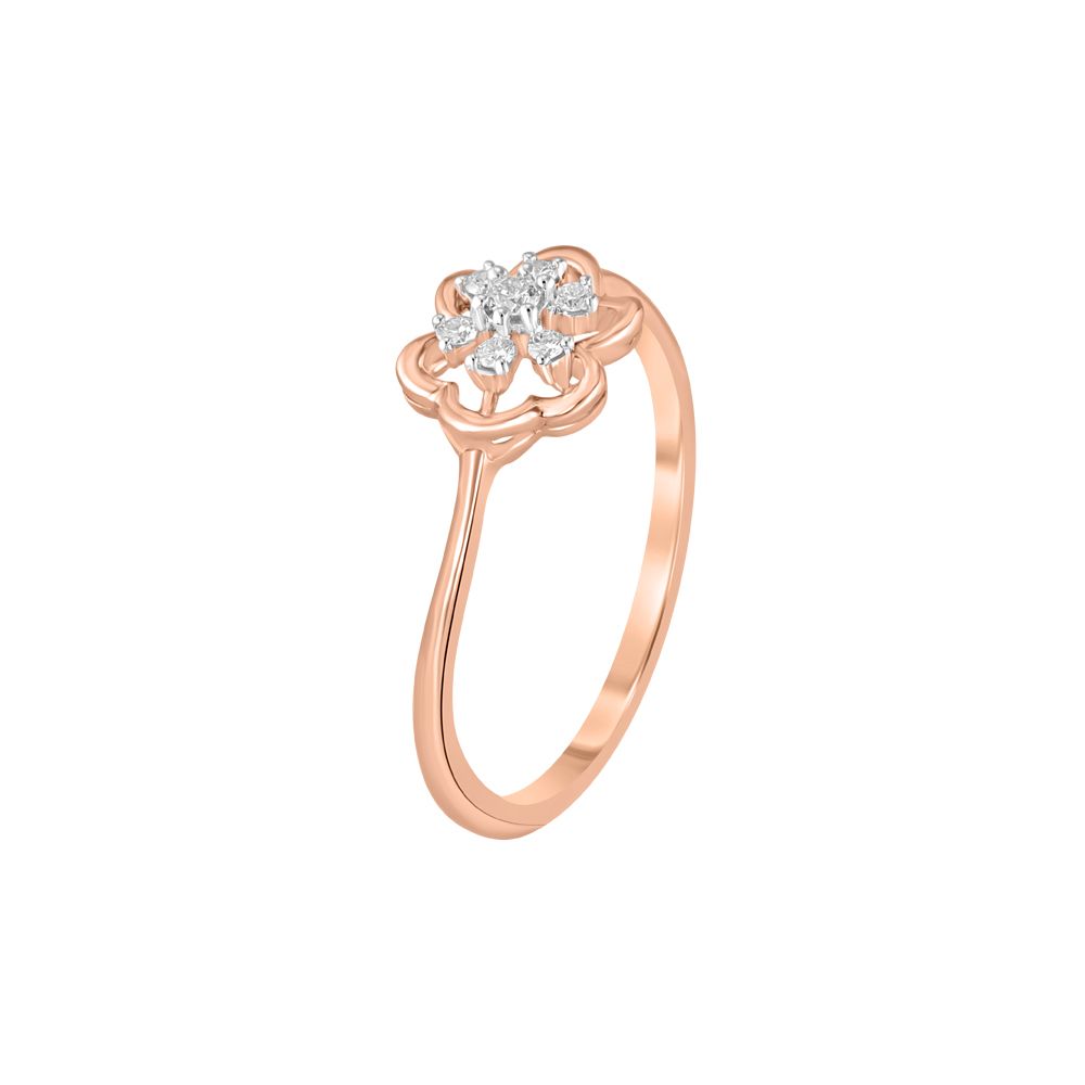 Floral Design Diamond and Rose Gold Ring-Rings-ORG23K54