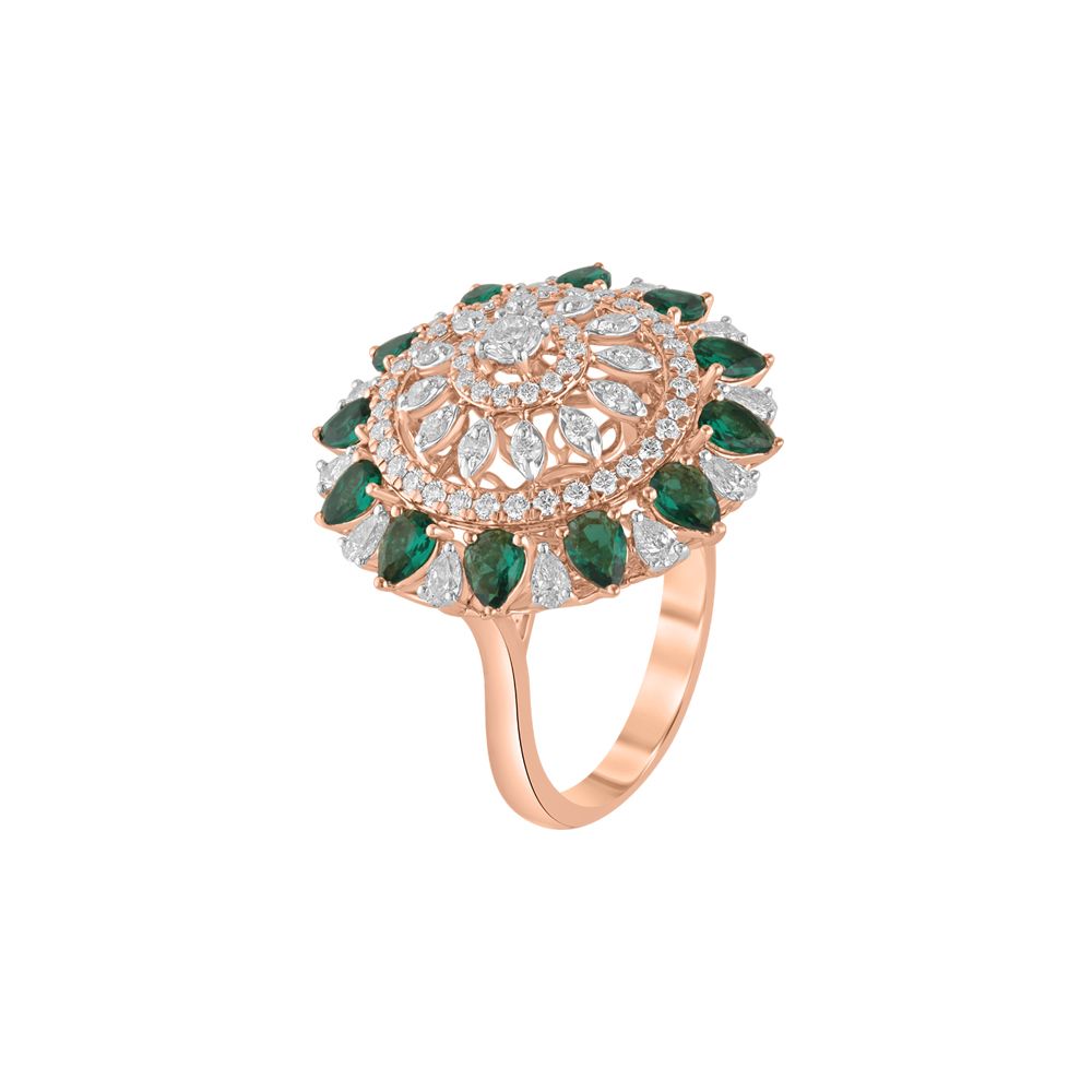 Glamorous Rose Gold and Green Colorstone Cocktail Ring-Rings-ORG23L14