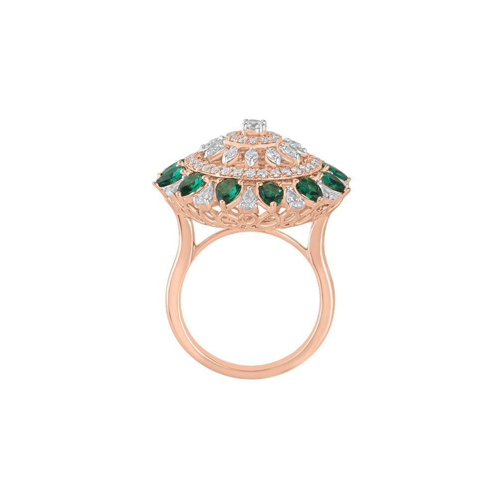 Glamorous Rose Gold and Green Colorstone Cocktail Ring-Rings-ORG23L14