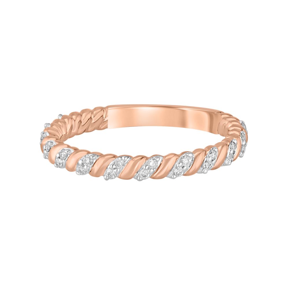 Swirl Design Diamond and 14Kt Rose Gold Finger Ring-Rings-ORG23L15