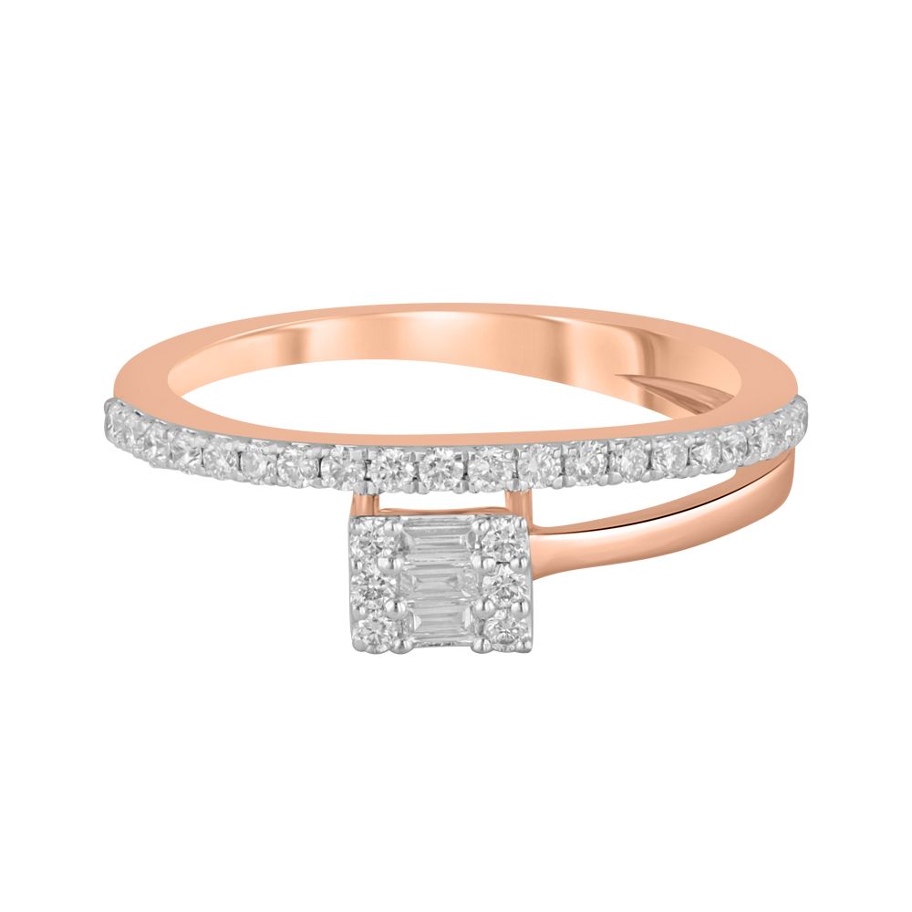 Square Diamond and Rose Gold Finger Ring-Diamond-ORG23L38