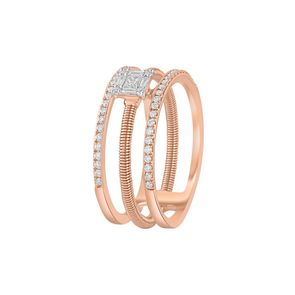 Layered Diamond and Rose Gold Ring -Rings-ORG23L47