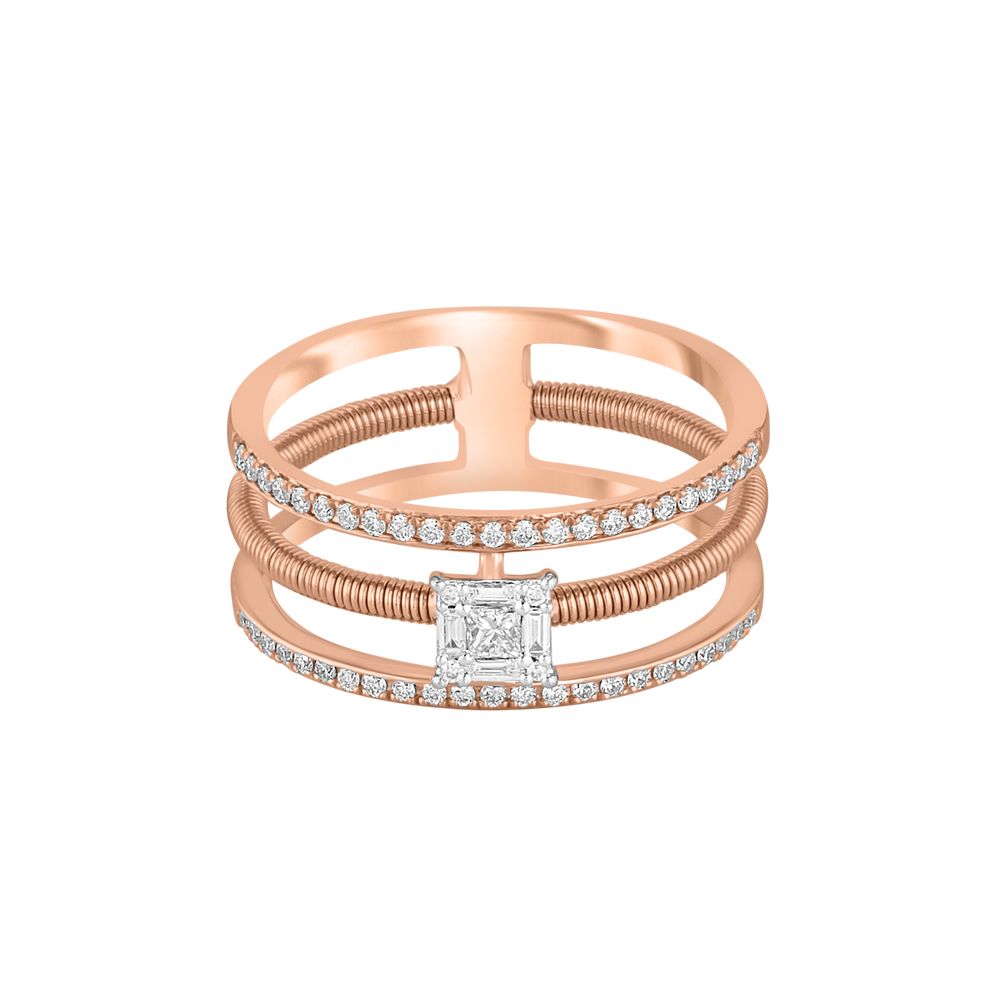 Layered Diamond and Rose Gold Ring -Rings-ORG23L47