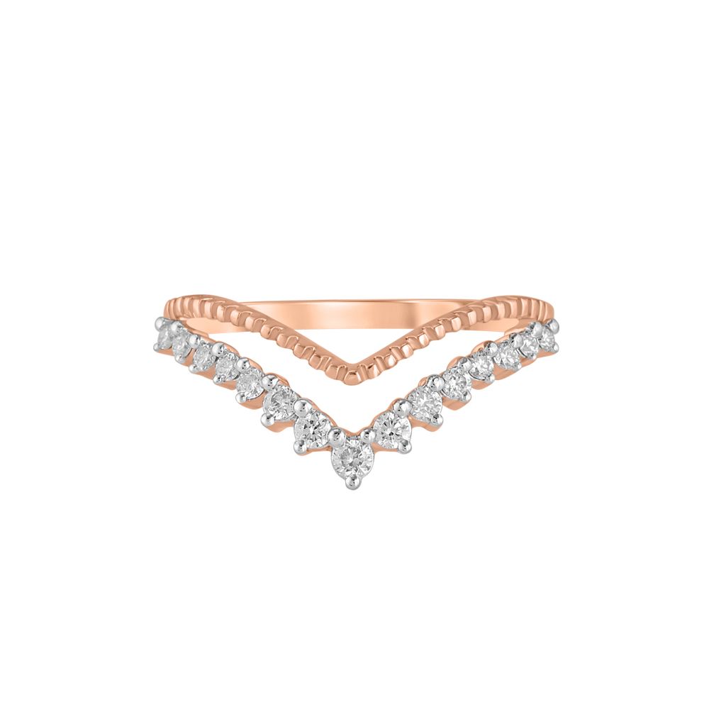 Classy Diamond Lined Rose Gold V-Ring-Rings-ORG23L63
