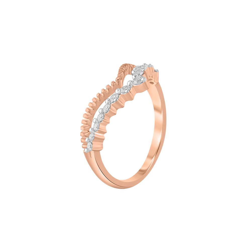 Classy Diamond Lined Rose Gold V-Ring-Rings-ORG23L63