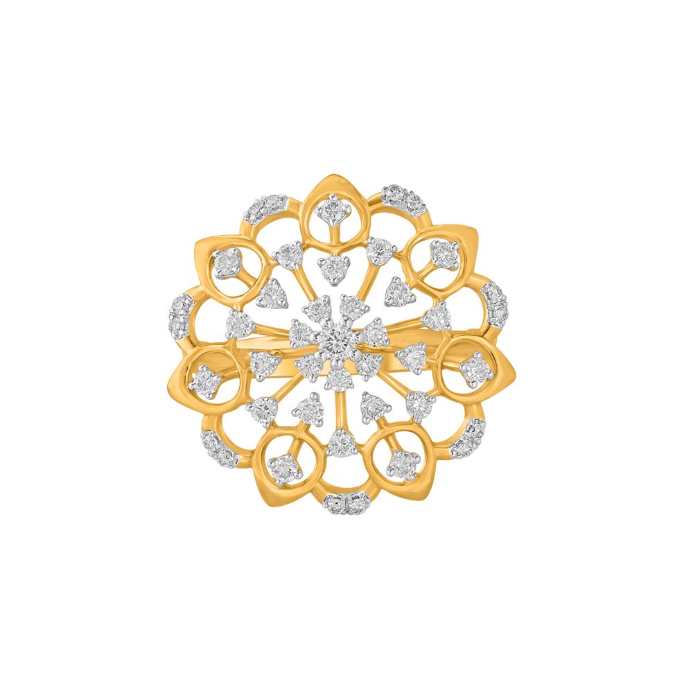 Flower Patterned Diamond Finger Ring-Rings-ORG23L65
