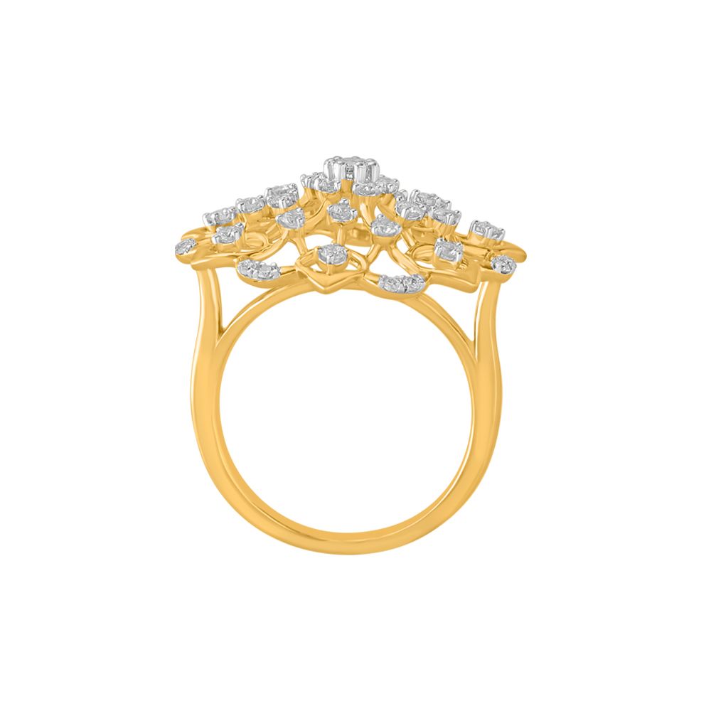 Flower Patterned Diamond Finger Ring-Rings-ORG23L65