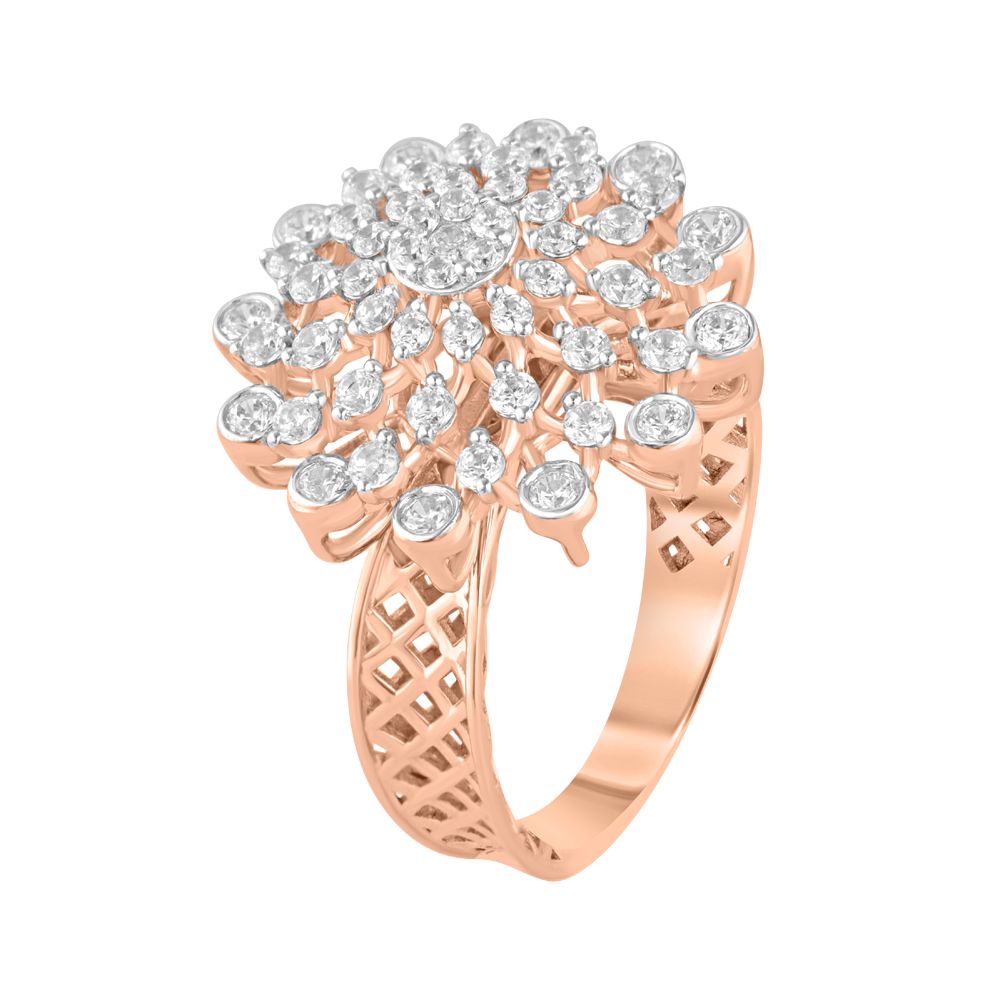 Floral Embellished Diamond Studded Cocktail Ring-Diamond-ORG23L67