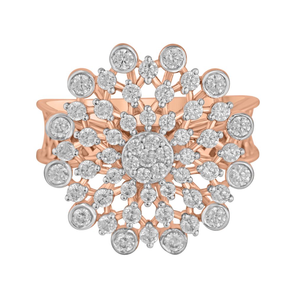 Floral Embellished Diamond Studded Cocktail Ring-Diamond-ORG23L67