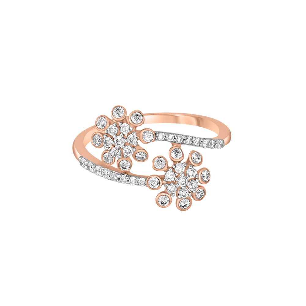 Flower Embellished Diamond Studded Ring-Rings-ORG23L75