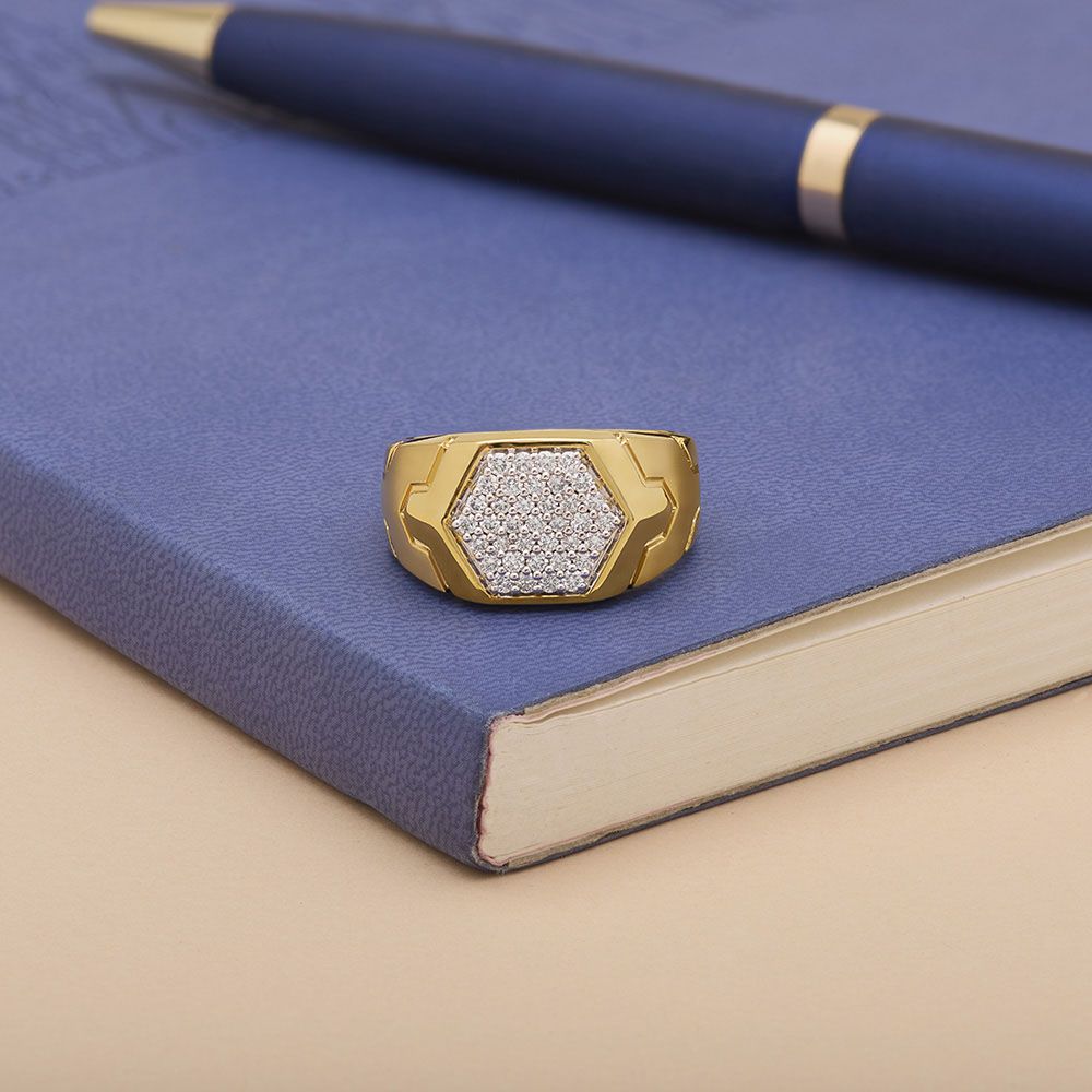 Diamond Patterned Diamond Mens Ring-Rings-ORG24K04