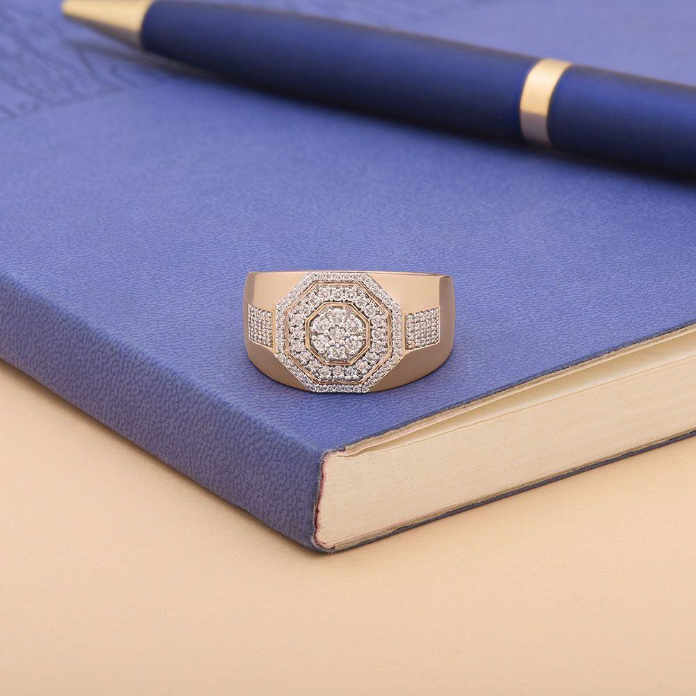 Intricate Diamond Studded Mens Finger Ring-Rings-ORG24K09