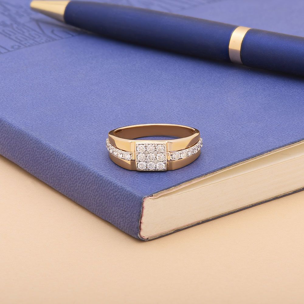 Alluring 9-stone Diamond Mens Finger Ring-Rings-ORG24K14