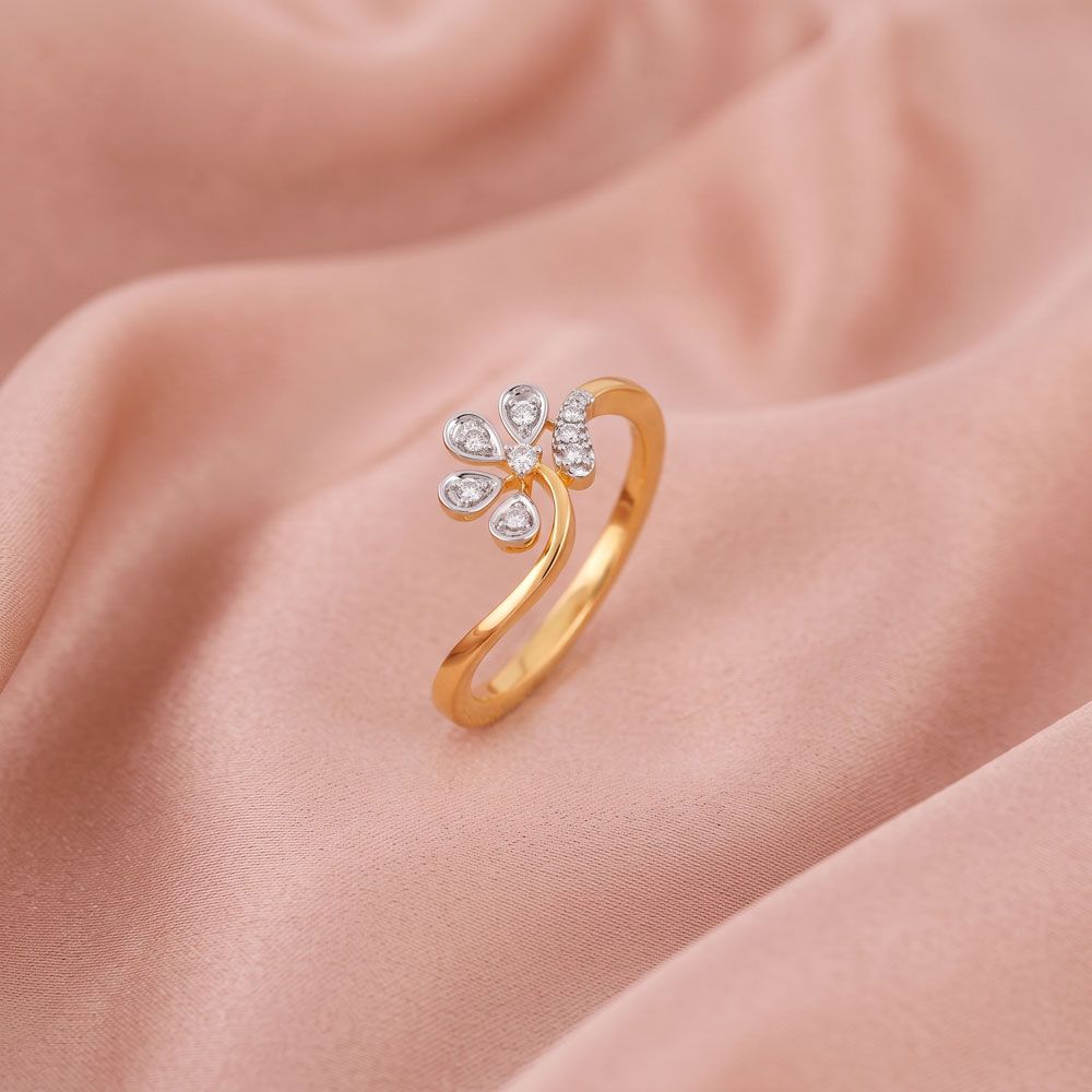 Floral Yellow Gold and Diamond Finger Ring-Rings-ORG24K18