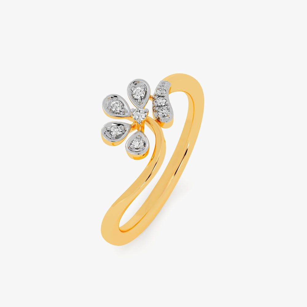 Floral Yellow Gold and Diamond Finger Ring-Rings-ORG24K18