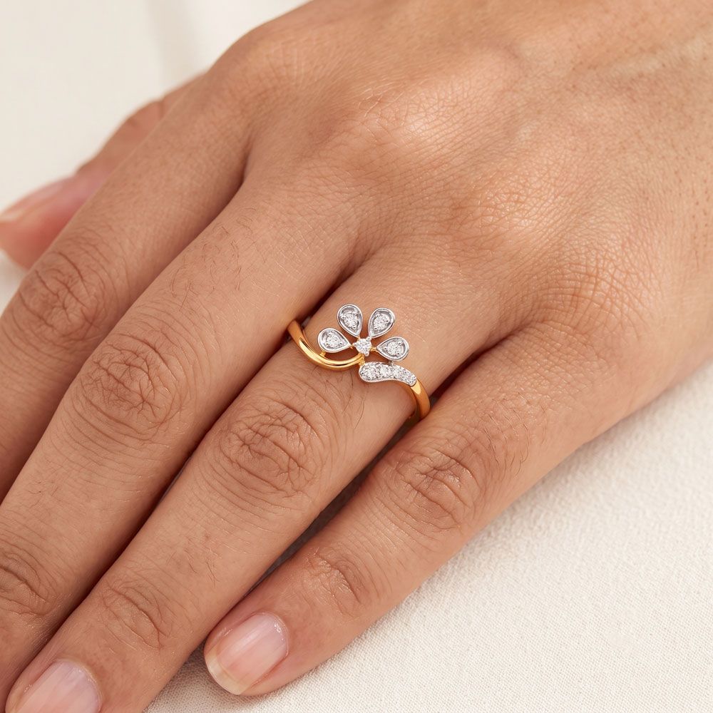 Floral Yellow Gold and Diamond Finger Ring-Rings-ORG24K18