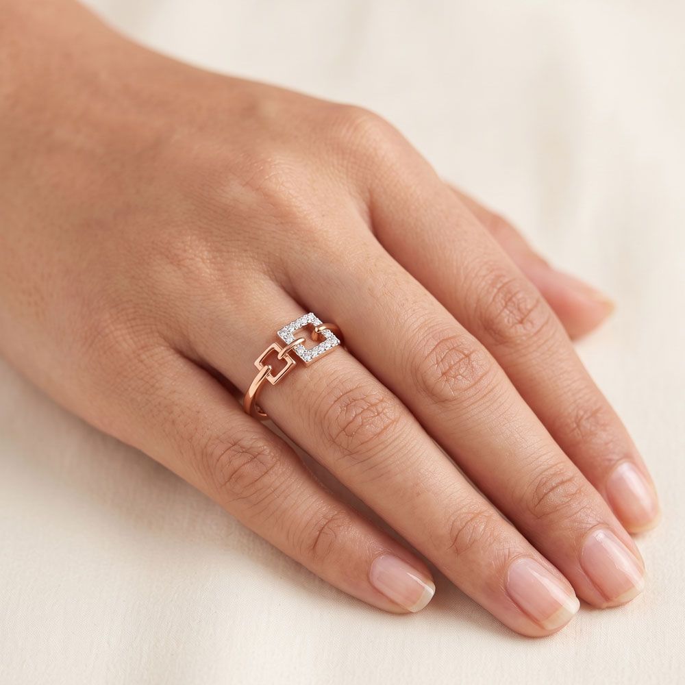 Glossy Geometric Design Rose Gold Finger Ring-Rings-ORG24K23