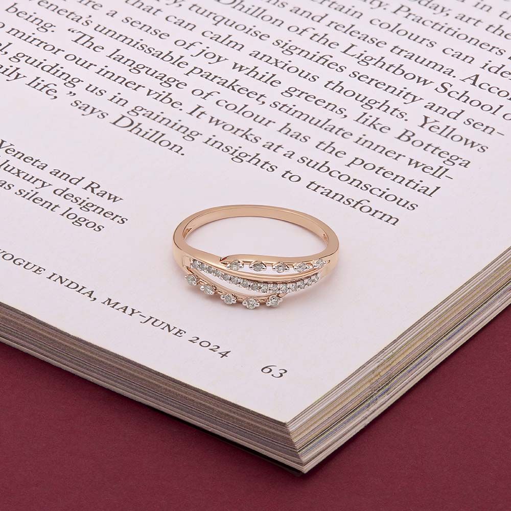 Artistic Swirl Design Diamond Finger Ring-Rings-ORG24K37