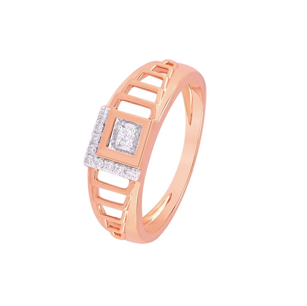 Solid Rose Gold and Diamond Mens Finger Ring-Rings-ORG24K56