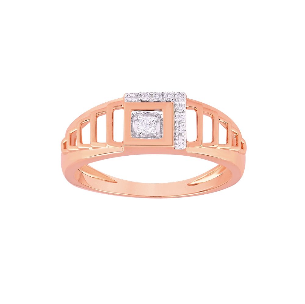 Solid Rose Gold and Diamond Mens Finger Ring-Rings-ORG24K56