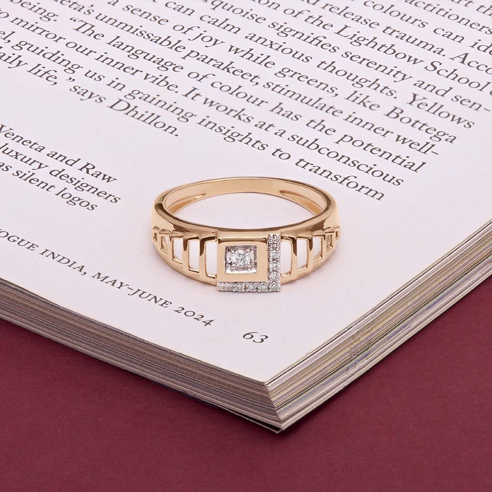 Solid Rose Gold and Diamond Mens Finger Ring-Rings-ORG24K56