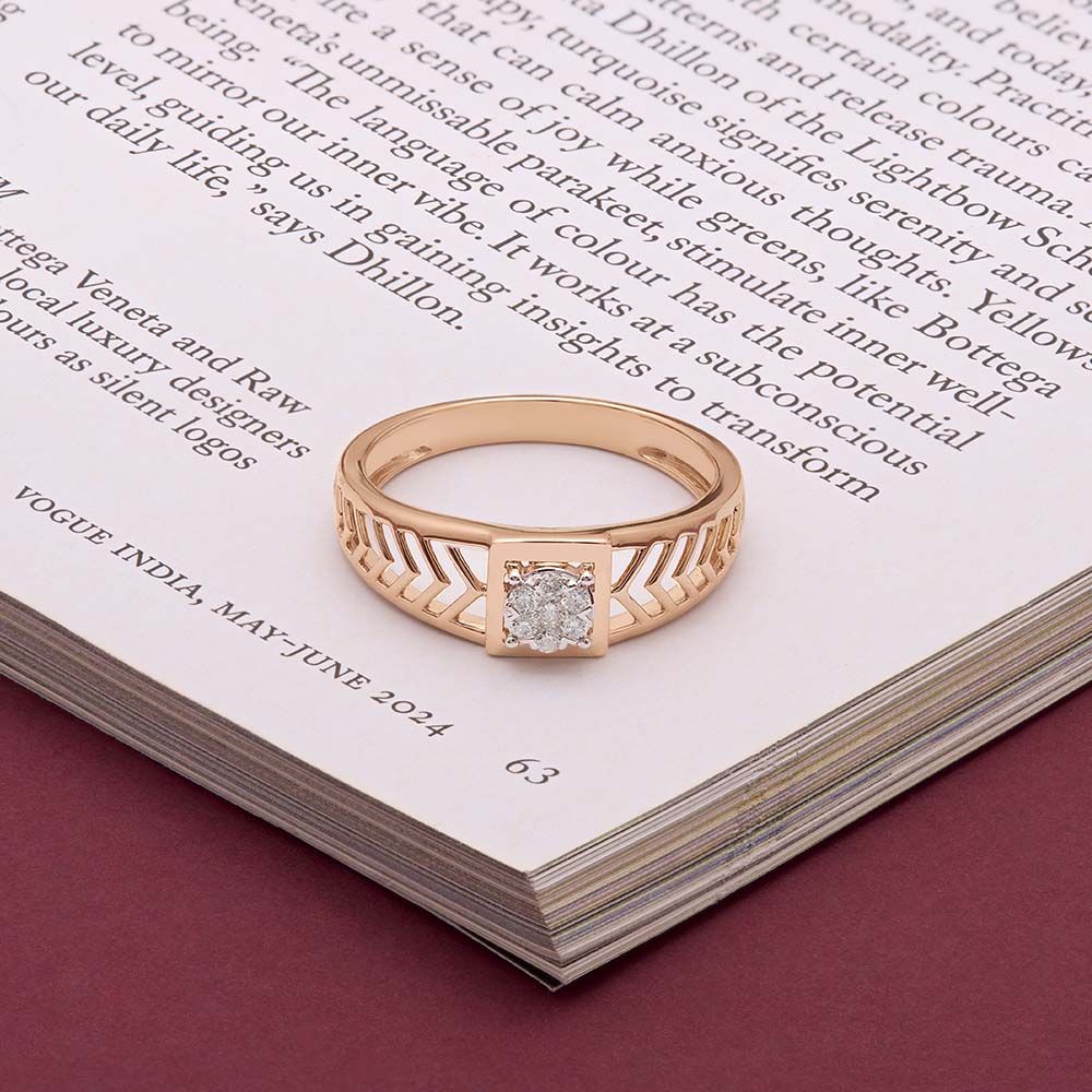 Square Design Lattice Pattern Finger Ring-Rings-ORG24K60