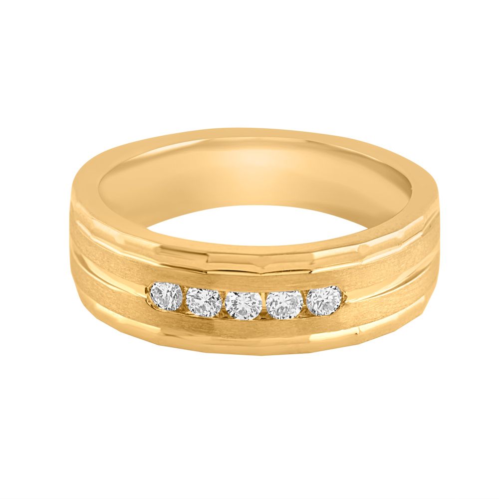 Refined Yellow Gold and Diamond Mens Finger Band-Diamond-ORG24K78