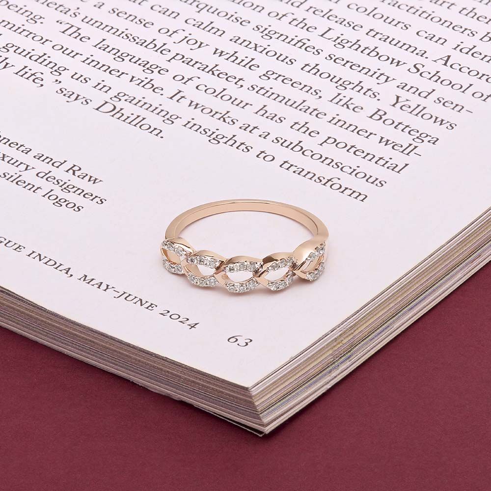 Bejewelled Leaf Design Diamond Finger Ring-Rings-ORG24L05