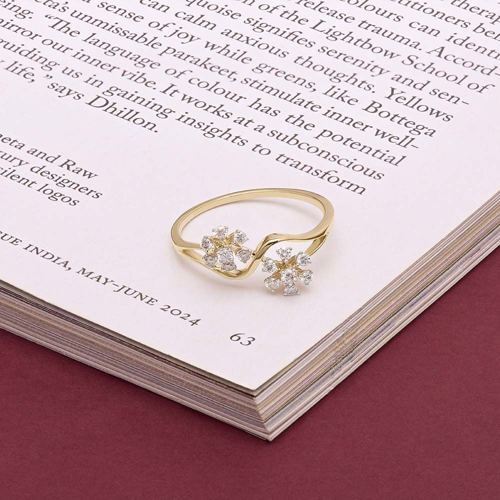 Floral Diamond and Yellow Gold Finger Ring-Rings-ORG24L07