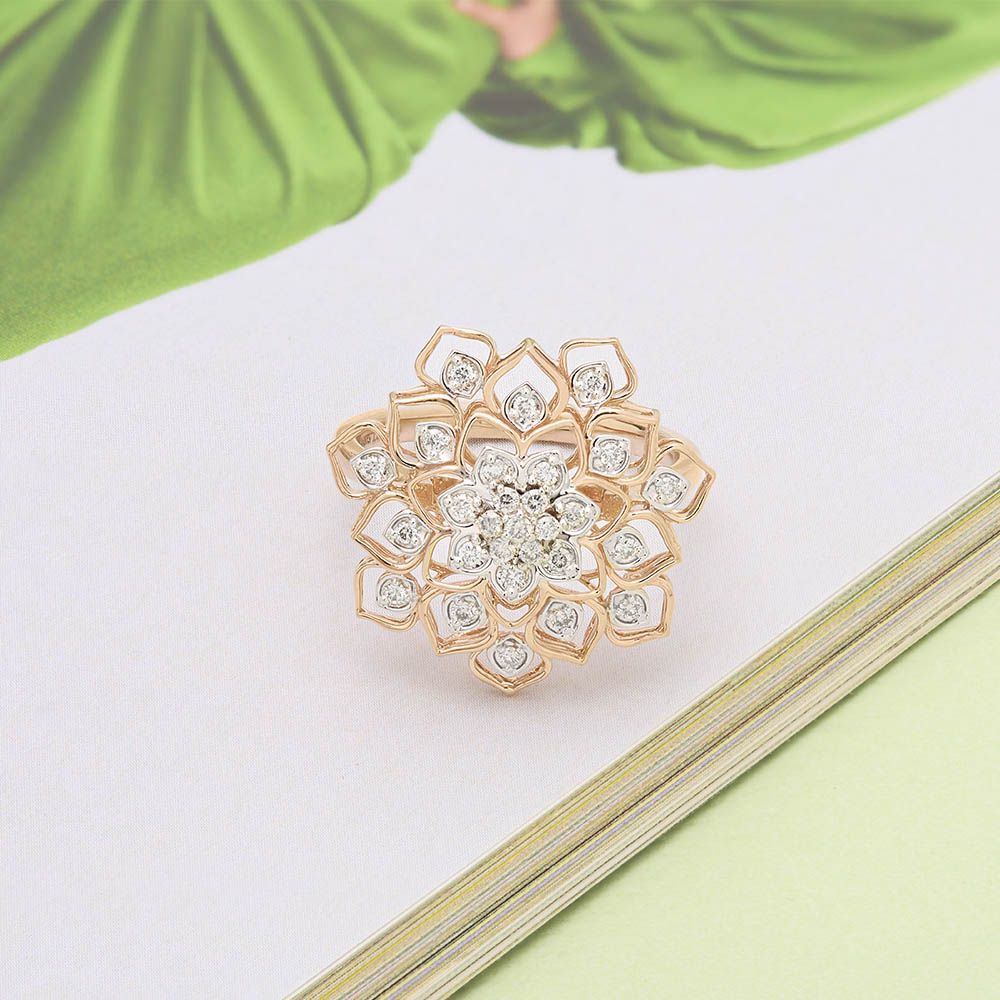 Glamorous Floral Diamond Finger Ring-Rings-ORG24L11
