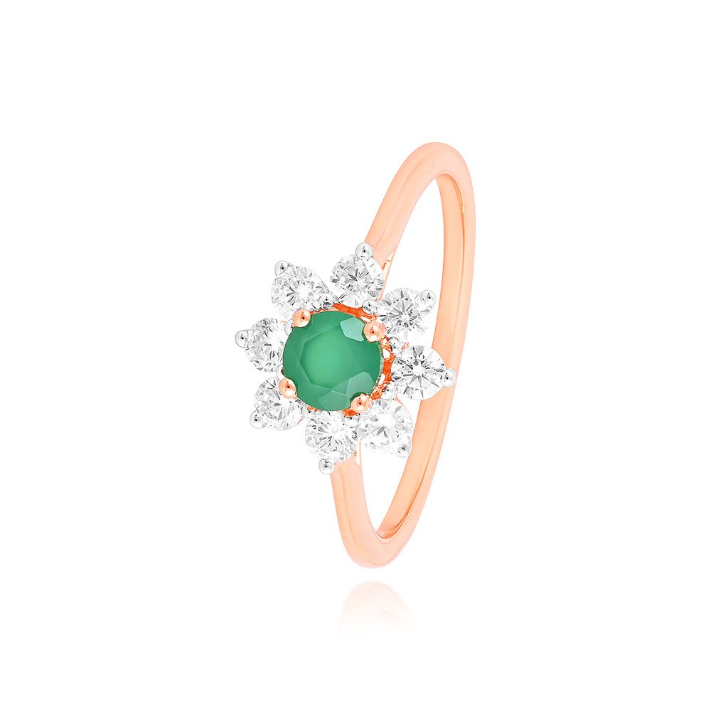 Floral Green Stone Diamond Ring-Rings-ORG25I69