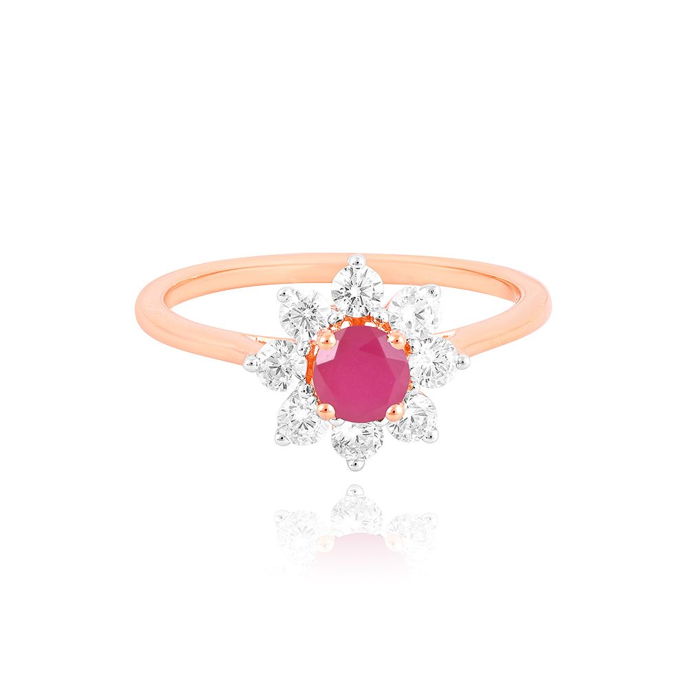 Floral Red Stone Diamond Ring-Rings-ORG25I70