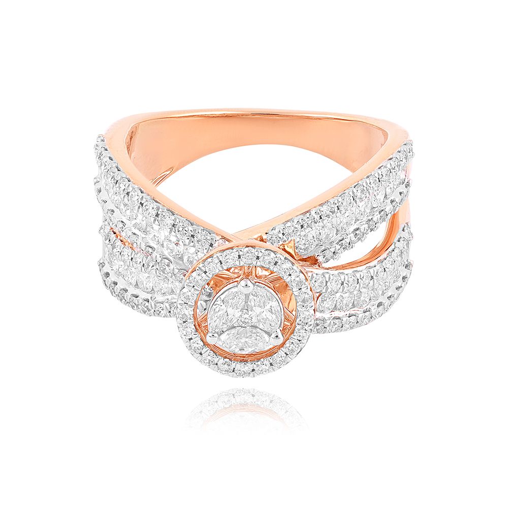 Cluster Diamond 18KT Rose Gold Ring-Rings-ORG25K09