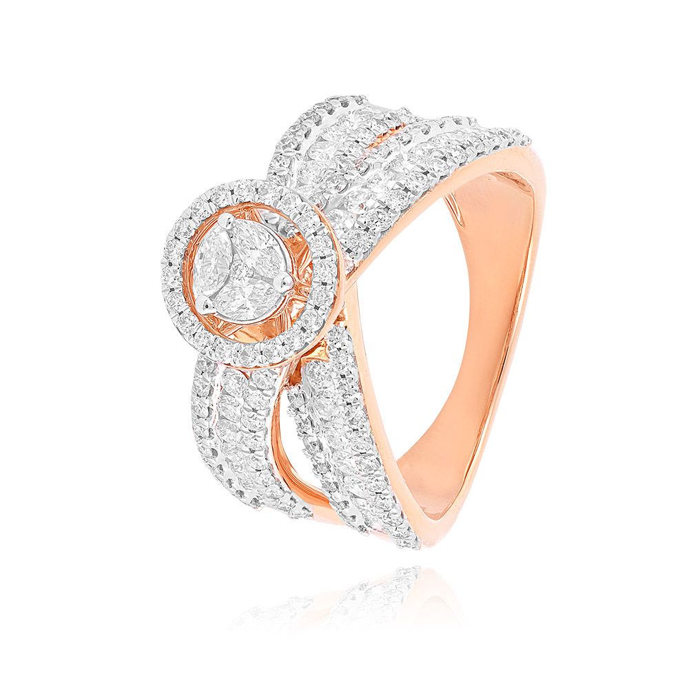 Cluster Diamond 18KT Rose Gold Ring-Rings-ORG25K09