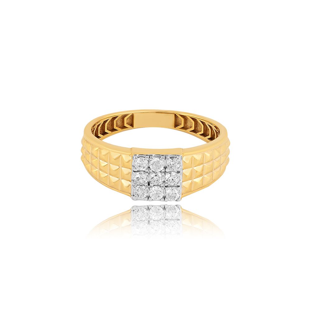 Nine Stone Yellow Gold Ring For Men-Diamond-ORG25L15