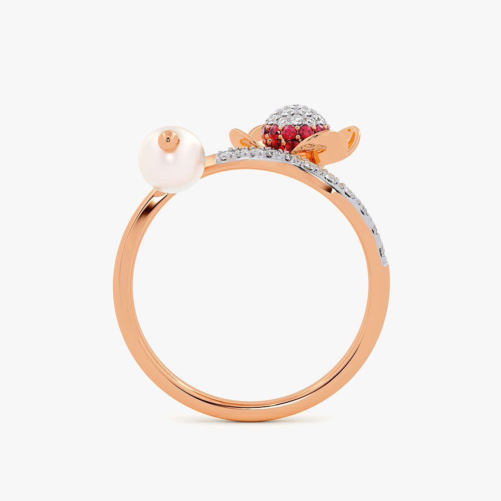 Floral 14Kt Diamond and Red Stone Ring-Rings-ORG26AC5