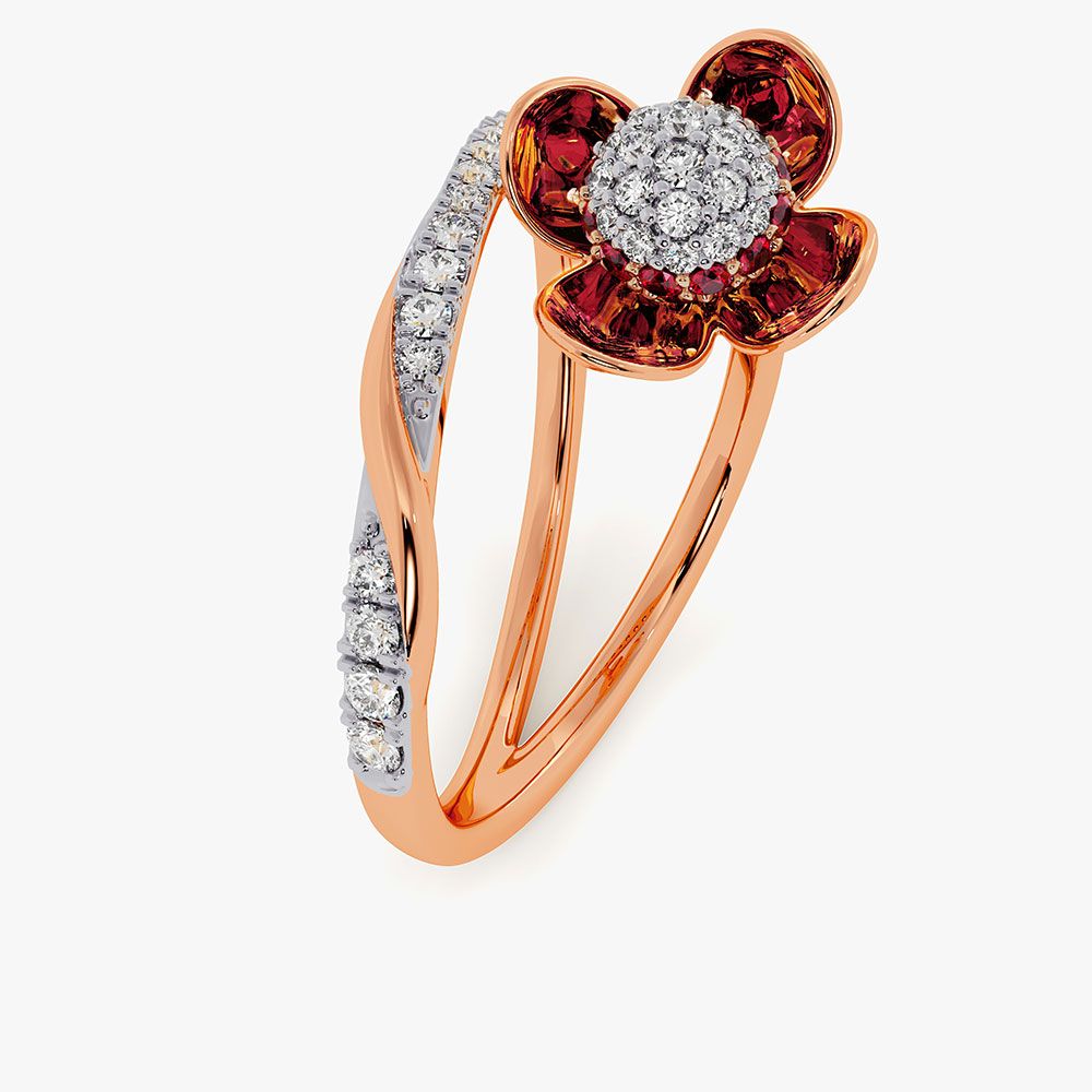 Radiant 14Kt Diamond and Red Stone Ring-Rings-ORG26AC6