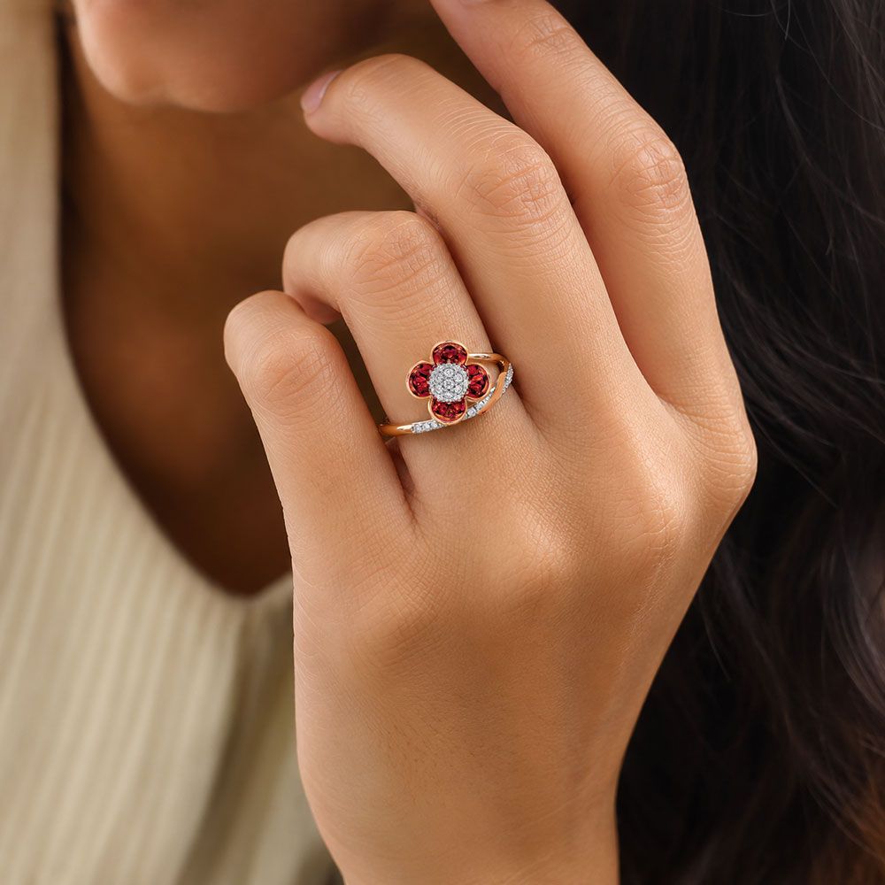 Radiant 14Kt Diamond and Red Stone Ring-Rings-ORG26AC6