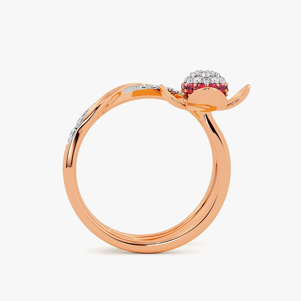 Radiant 14Kt Diamond and Red Stone Ring-Rings-ORG26AC6