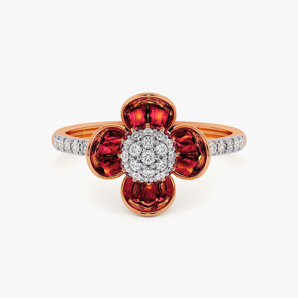 Graceful 14Kt Diamond and Red Stone Ring-Rings-ORG26E43