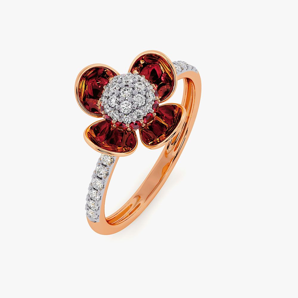 Graceful 14Kt Diamond and Red Stone Ring-Rings-ORG26E43