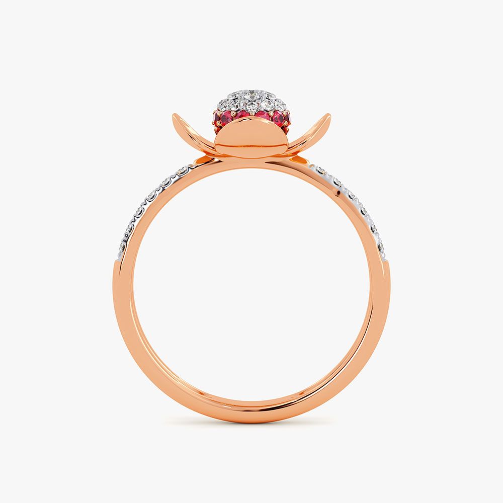 Graceful 14Kt Diamond and Red Stone Ring-Rings-ORG26E43