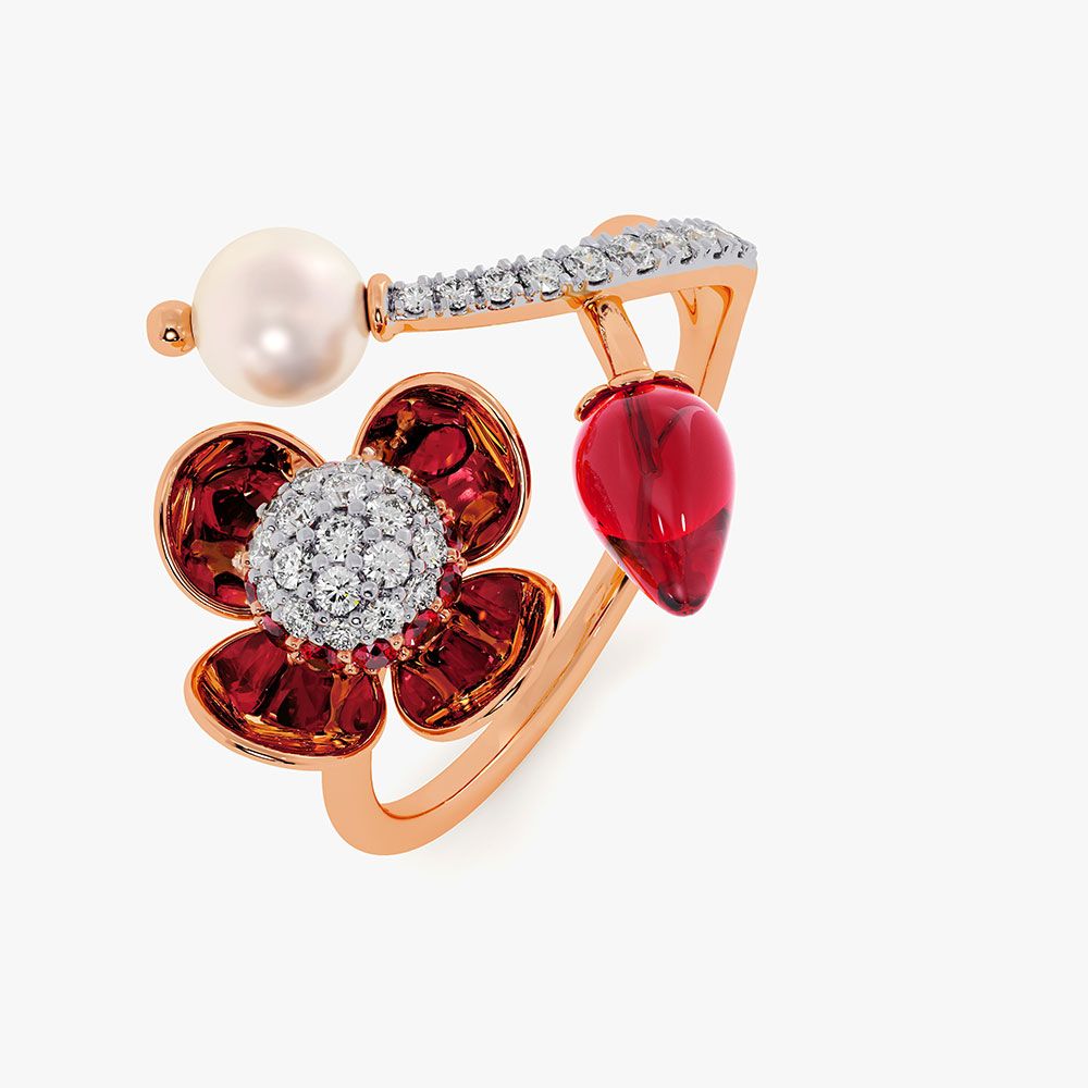 Vibrant 14Kt Diamond and Red Stone Ring-Rings-ORG26IE7