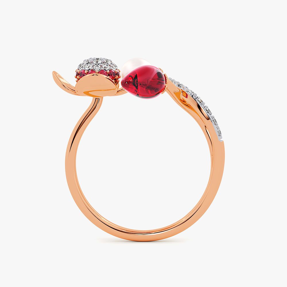 Vibrant 14Kt Diamond and Red Stone Ring-Rings-ORG26IE7